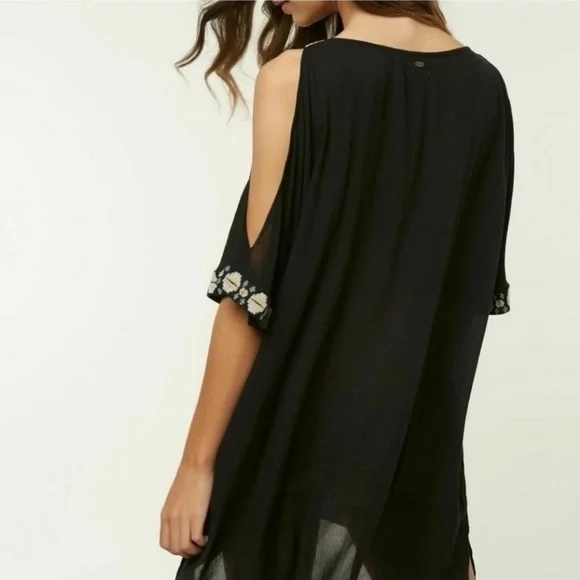 NWT O’Neill Frances Swim Cover Up Resort Beach Black XS Embroidered Macy’s - Picture 2 of 14